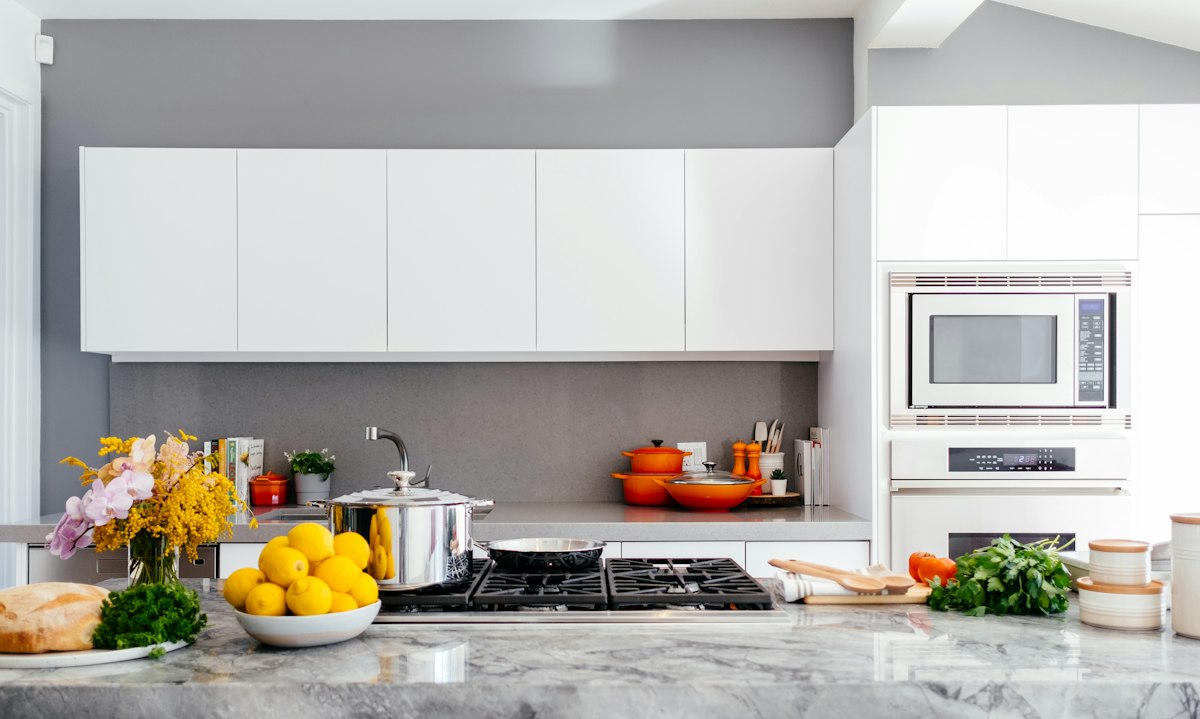 White Kitchen with Marble Worktop